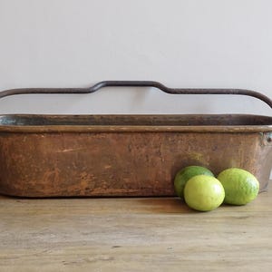 Copper Fish Poacher, Wrought Iron Handle, French Antique Poissonnière Pan, Poaching Pan, Fish Kettle, Farmhouse Decor, Long Planter 20.3"