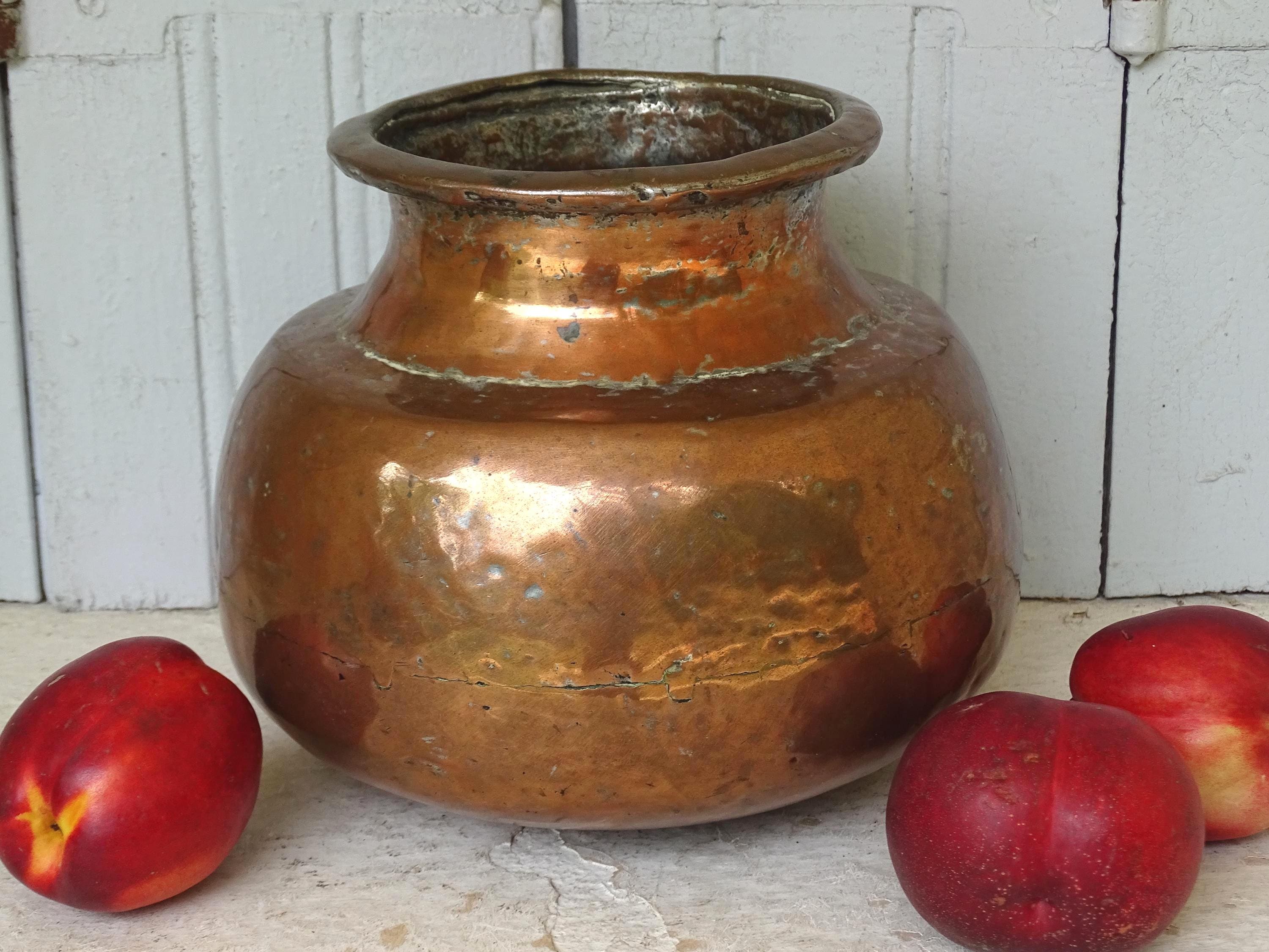 8.5" Indian Antique Copper Lota or Kalash, Indian Copper Water Pot, Religious Water Vessel, Religious Decor, Copper Vase or Pot