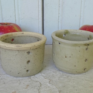 3.5&quot; Two Antique French Faisselle Cheese Strainers, Old Pottery Sieves, Berry Strainer Bowls, Ceramic Colanders, Tealight Holders, Farmhouse