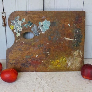 14.8&quot; French Vintage Paint Palette, Wood Palette, Painter&#39;s Palette, French Artist&#39;s Materials, Vintage Wooden Art Palette, Art Studio Decor