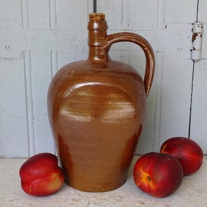 10.2&quot; Vintage French Salt Glazed Stoneware Pitcher, Brown Pottery Pitcher, Old Ceramic Jug, Rustic Farmhouse Pottery, Countryside Decor