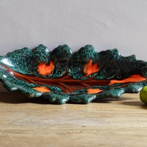 Large French Vintage Vallauris Ceramic Bowl in the Shape of a Leaf, Provençal Pottery, Mid-Century Centrepiece, Retro Decor 21.3"