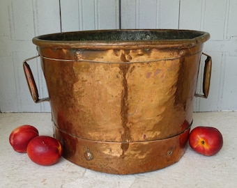 Large French Antique Copper Firewood Storage, Copper Ferrat, Champagne Bucket, Ice Bucket, Log Holder, Rustic Farmhouse, Copper Planter
