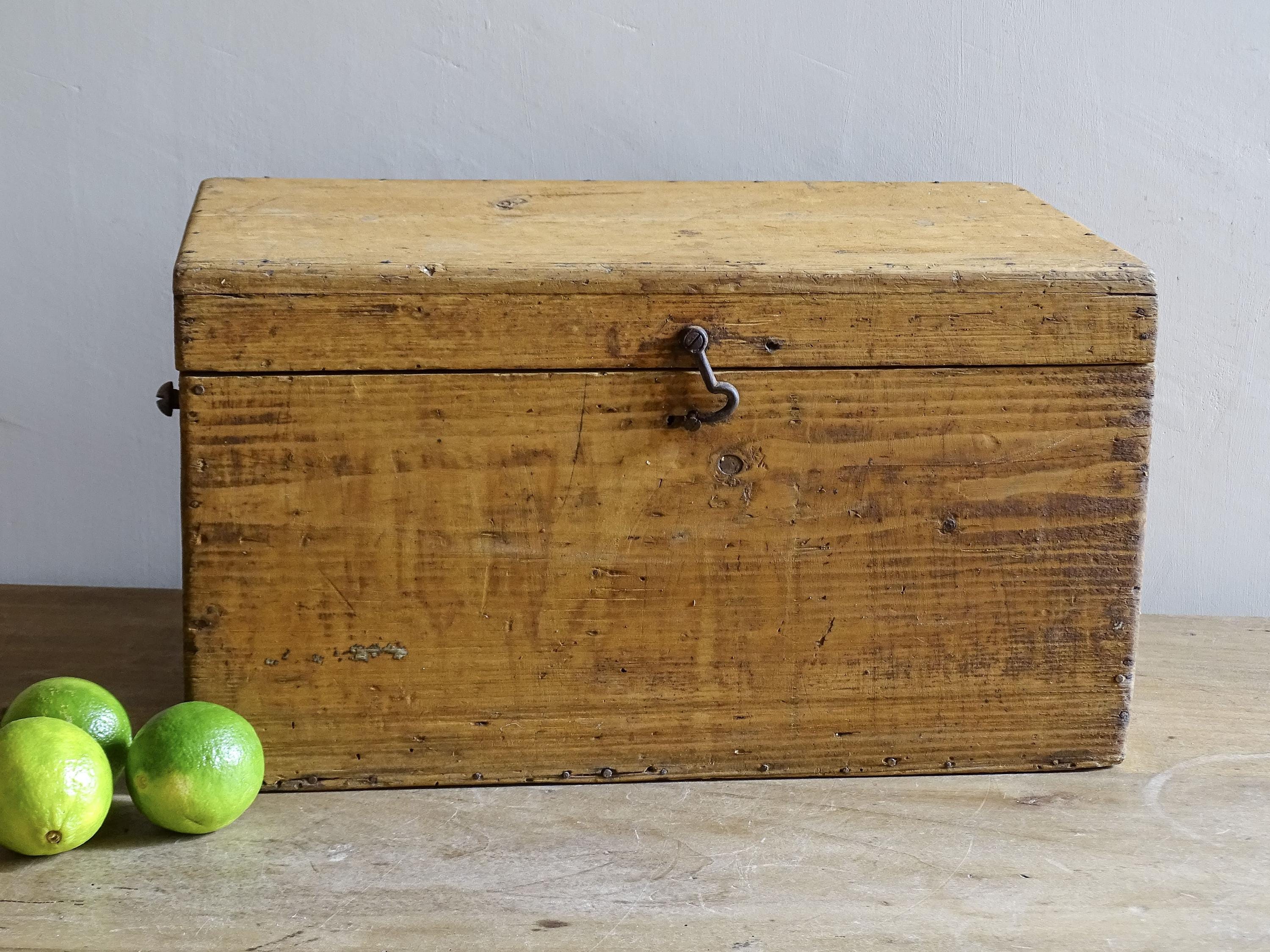 French Vintage Wooden Storage Box, Rustic Chest, Primitive Decor