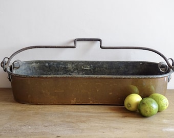 Sartén o Poissonnière de cobre antigua francesa con asa de hierro forjado, hervidor de pescado, sartén de cobre, decoración rústica, artículos de cobre vintage de 56 cm