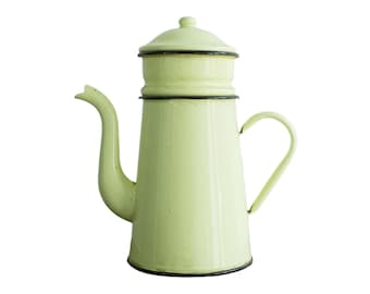 Vintage französische Emaille Kaffeekanne, gelbe Emaille Perkolator, Retro Küchenregal Dekor, Land Bauernhaus Dekor 26 cm