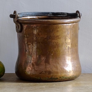 Antique Copper Cauldron with Wrought Iron Handle, Small Cooking Pot, Copper Planter, Utensil Holder, Indoor Plant Pot, Farmhouse Decor 6.7"