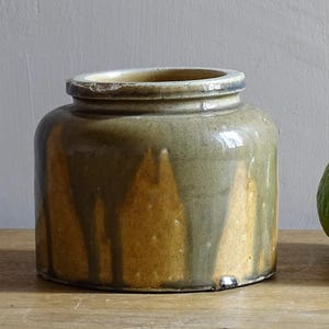 Piccola pentola in gres vintage francese, decorazione da mensola, vaso in ceramica per piante, decorazione da fattoria 4,3"