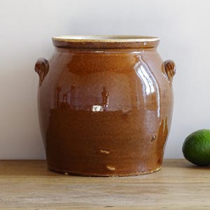 Pentola per confit in gres antico francese, pentola a cottura lenta o a induzione, barattolo in ceramica, arredamento rustico da fattoria, 7,9"