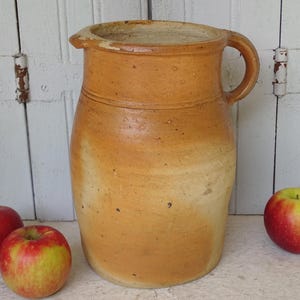 11.2&quot; French Antique Pottery Jug in Orange Tones, Ceramic Milk Jug, Old Pottery Pitcher, Large Rustic Vase, Country Farmhouse Decor