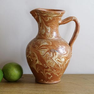 Jarra de terracota vintage francesa de Saboya, cerámica esmaltada con jaspe, decoración rústica de estilo campestre, 21 cm