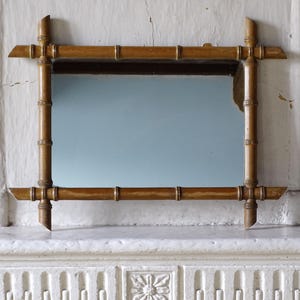 French Antique Faux Bamboo Wall Mirror, Late 19th Century 26.4" x 20.1" USA Duties Included