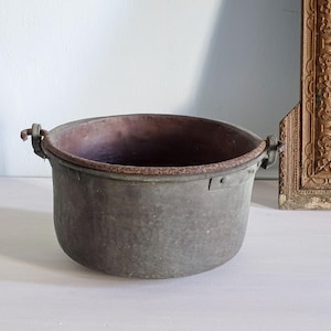 Caldeirão antigo francês de cobre, com pátina verde-acinzentada, para vaso de plantas estilo fazenda (29 cm)