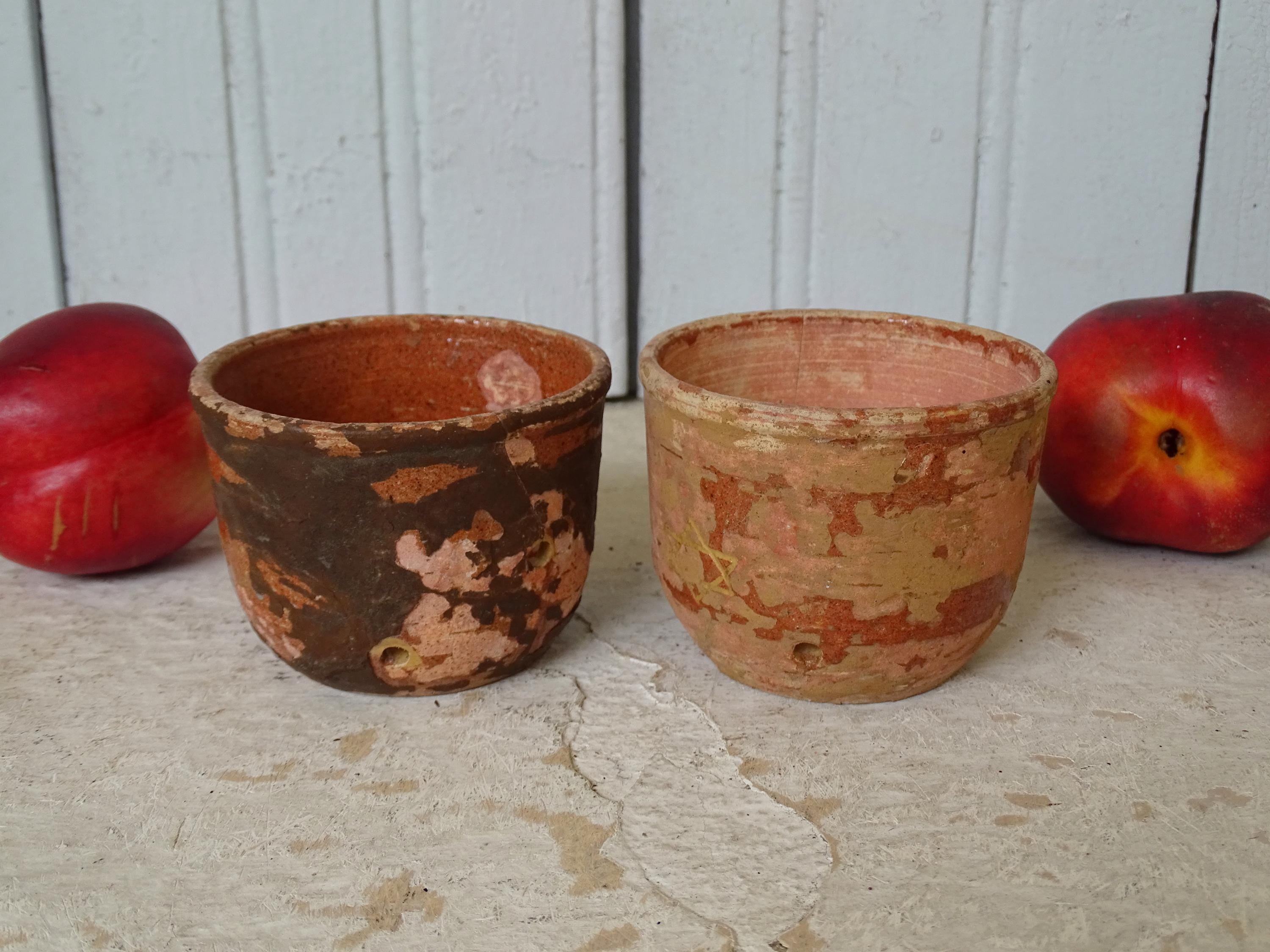 3.1インチ フランスアンティークテラコッタ フェセル2個、古い陶器の