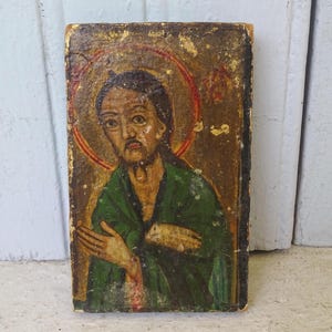 Antike christliche Ikone auf Holz 12,9 &quot;x 3&quot;, religiöse Kunst, christliches Kunstwerk, religiöser Gegenstand, religiöse Wanddekoration