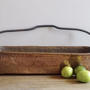 Franse antieke poissonnière van gehamerd koper, visstroper, visketel, stroperijpan, lange plantenbak, koperen kookgerei, boerderijdecor 21,7"
