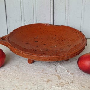 9.8&quot; French Antique Terracotta Sieve with Orange Glaze, Pottery Colander, Ceramic Berry Strainer, Rustic Decor, Farmhouse Kitchen