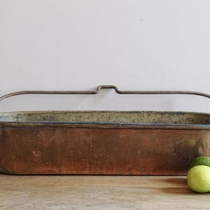 French Antique Copper Fish Pan or Poissonnière Poaching Pan, Copper Fish Poacher, Fish Kettle, Long Planter,Rustic Farmhouse Decor 23.3"