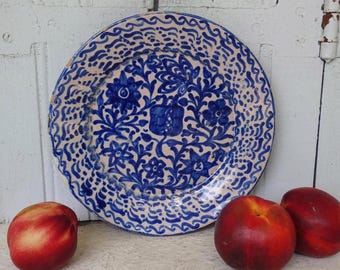 17～18世紀、希少なアンティークカタロニア風皿、スペイン製陶器、チレ