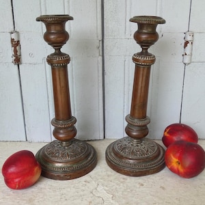 10.2&quot; French Antique Copper Candlesticks, 19th Century Candle Holders, Rustic Antique Table Decor, Antique Gift for the Home