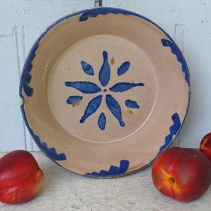 8.9" Spanish Antique Fajalauza Ceramic Lebrillo with Hand-Painted Blue Flower, Tin Glazed Terracotta Bowl, Earthenware Bowl, Spanish Pottery