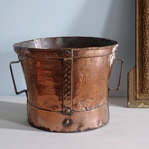 French Antique Copper Vessel, 18th Century Ferrat, Hand Hammered Pot, French Country Decor 15.8"