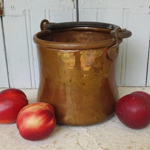 6.7&quot; Small Antique Copper Cauldron with Wrought Iron Handle, Copper Cooking Pot, Copper Planter, Utensil Holder, Copper Plant Pot, Farmhouse