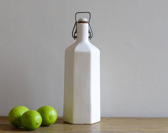 French Vintage Stoneware Bottle, Rustic Farmhouse Decor, Country Kitchen 11.2" -USA Duties Included