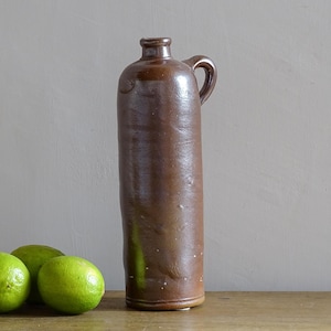 German Antique Salt Glazed Stoneware Bottle for Seltzer, Rustic Farmhouse Decor 9.4"
