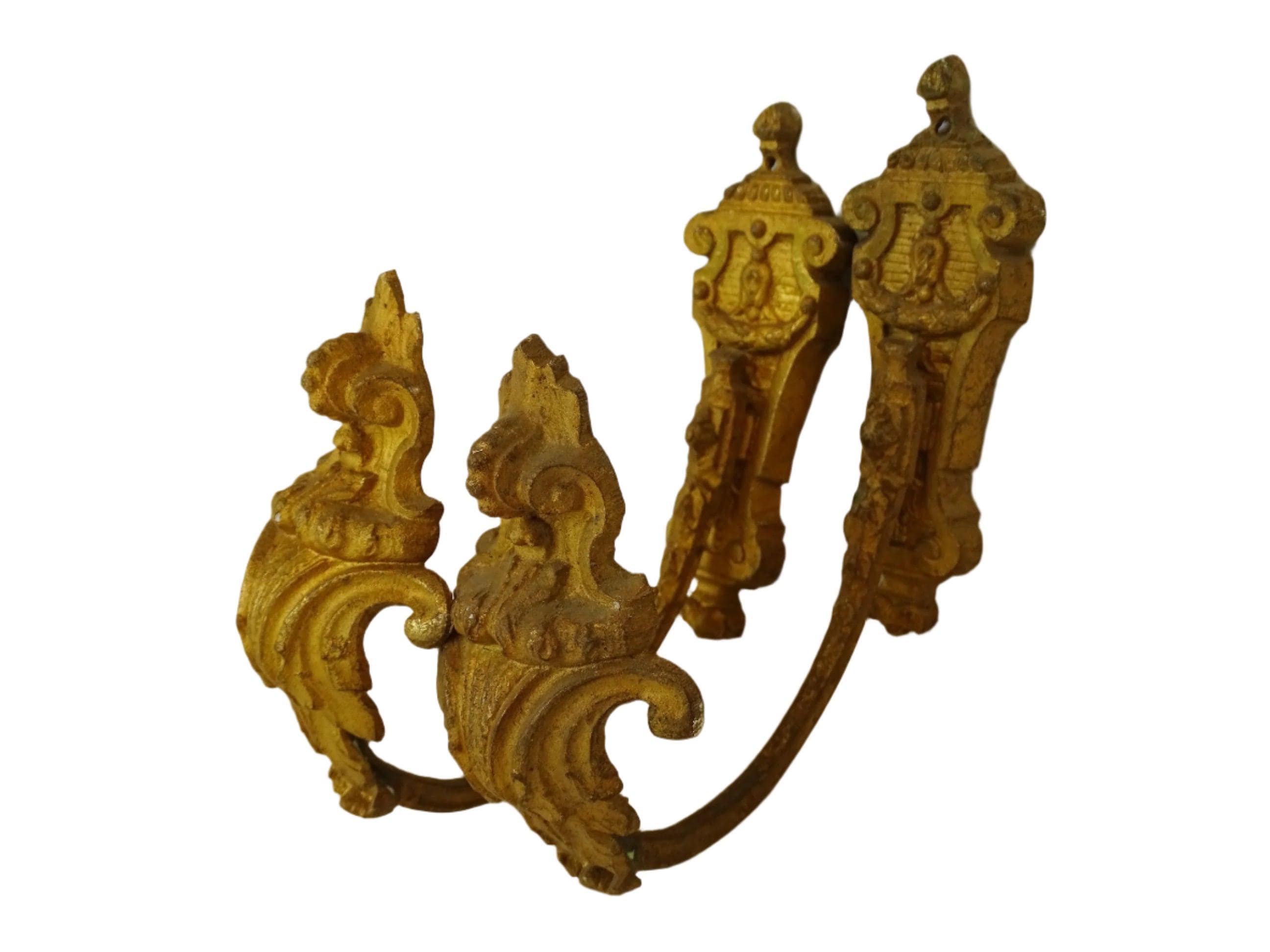 4.7インチ フランスアンティークカーテン留め具 ペア アカンサスの葉