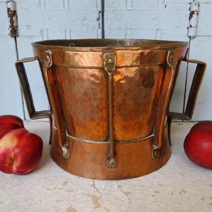 Cubo de champán o ferrat de cobre antiguo francés, recipiente de cobre, cubo de champán, enfriador de vino, cubo de hielo de cobre, macetero de cobre
