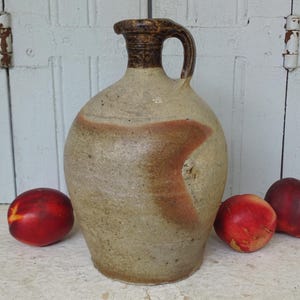 9.8&quot; French Antique Pottery Oil Pitcher, Old Pottery Jug, Brown Ceramic Pitcher, Rustic Farmhouse Pottery, French Countryside Decor