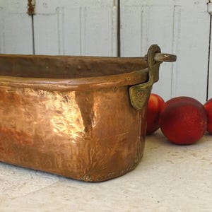 21.7&quot; French Antique Hammered Copper Poissonnière, Fish Poacher, Fish Kettle, Poaching Pan, Long Planter, Copper Cookware, Farmhouse Kitchen