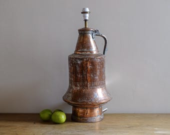 Antique French Copper Pitcher Table Lamp Base, Vintage Industrial Lighting USA Duties Included