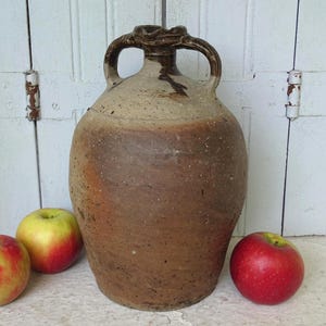 12.4&quot; French Antique Pottery Pitcher with Two Handles, Brown Pottery Jug, Rustic Ceramic Jug, Country Farmhouse Kitchen Decor, Rustic Decor