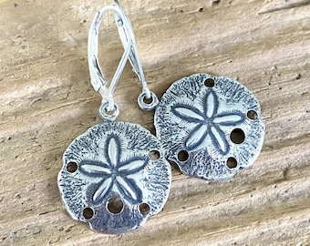 Sand Dollar Earrings, Beach Earrings, Sterling Silver Earrings, Beachy Dangle Earrings