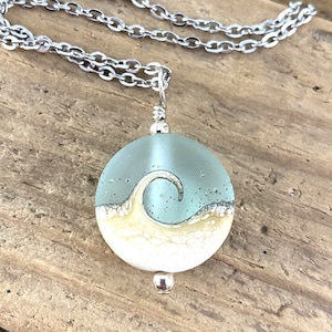 Wave Necklace, Beach Necklace, Ocean Wave Pendant, Lampwork Necklace, Beach Wedding, Beach Lover Gift, One (1) Pendant or Necklace