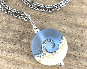 Small Beach Necklace, Wave Pendant, Small Ocean Necklace, Lampwork Necklace, Beach Lover Gift, One (1) Pendant or Necklace