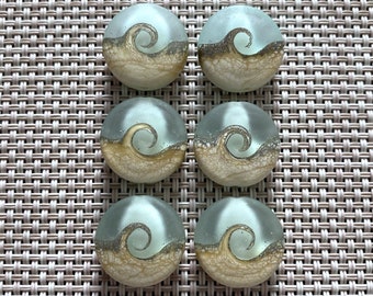Lampwork Beads, Ocean Wave Frosted Glass Lentil Beads, Handmade Lampwork Glass, Set of 6, Jewelry Making Supplies