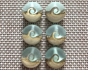 Lampwork Beads, Ocean Wave Frosted Glass Lentil Beads, Handmade Lampwork Glass, Set of 6, Jewelry Supplies