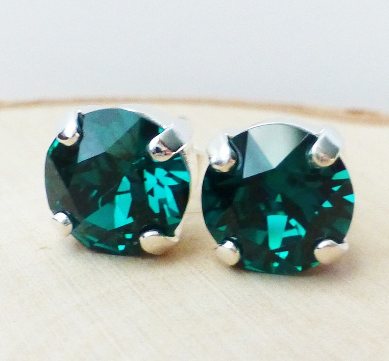 Emerald Green Swarovski Stud Earrings Crystal Rhinestone Stud Etsy