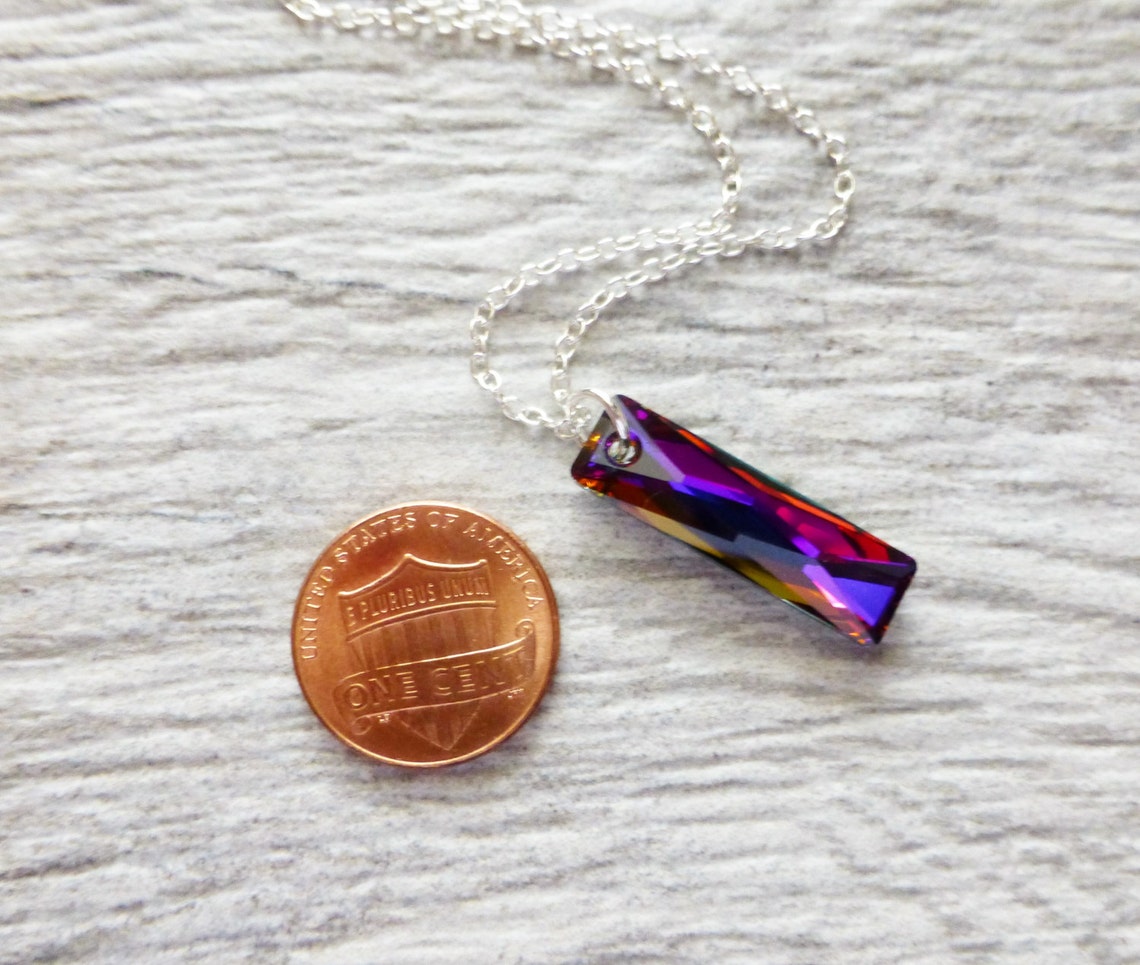 Prism Crystal Necklace Swarovski Rectangle Pendant Sterling Etsy