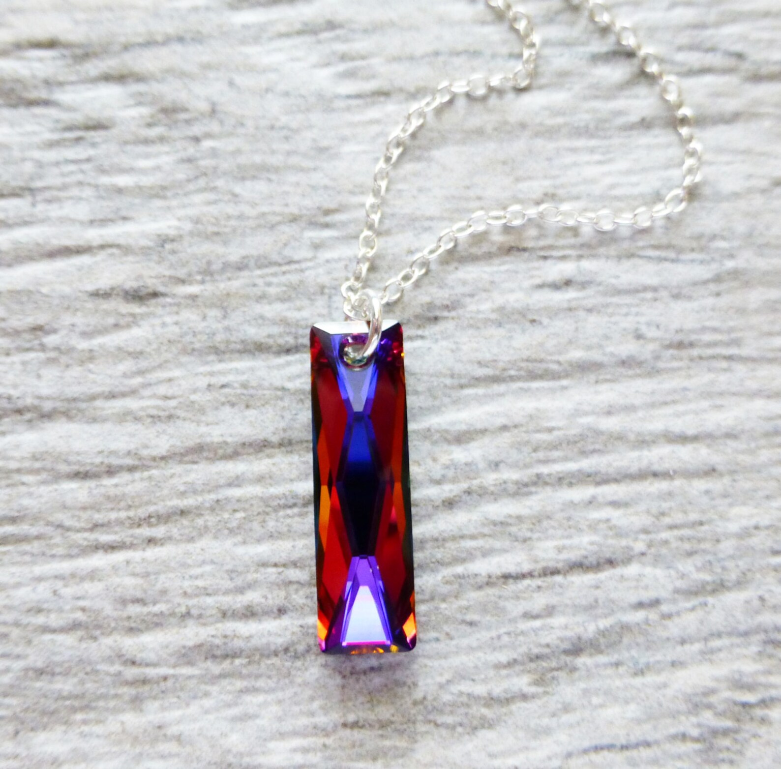 Prism Crystal Necklace Swarovski Rectangle Pendant Sterling Etsy