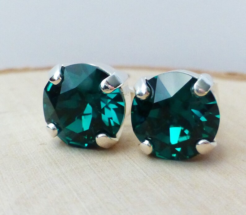 Emerald Green Swarovski Stud Earrings Crystal Rhinestone Stud | Etsy