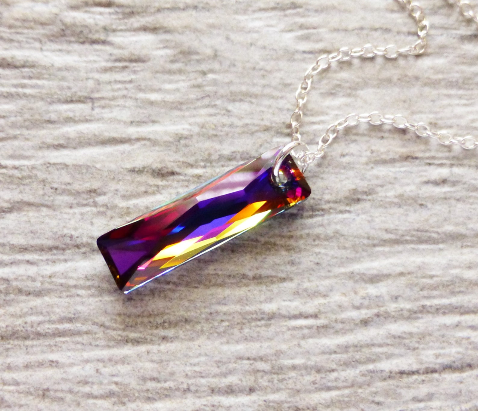 Prism Crystal Necklace Swarovski Rectangle Pendant Sterling Etsy