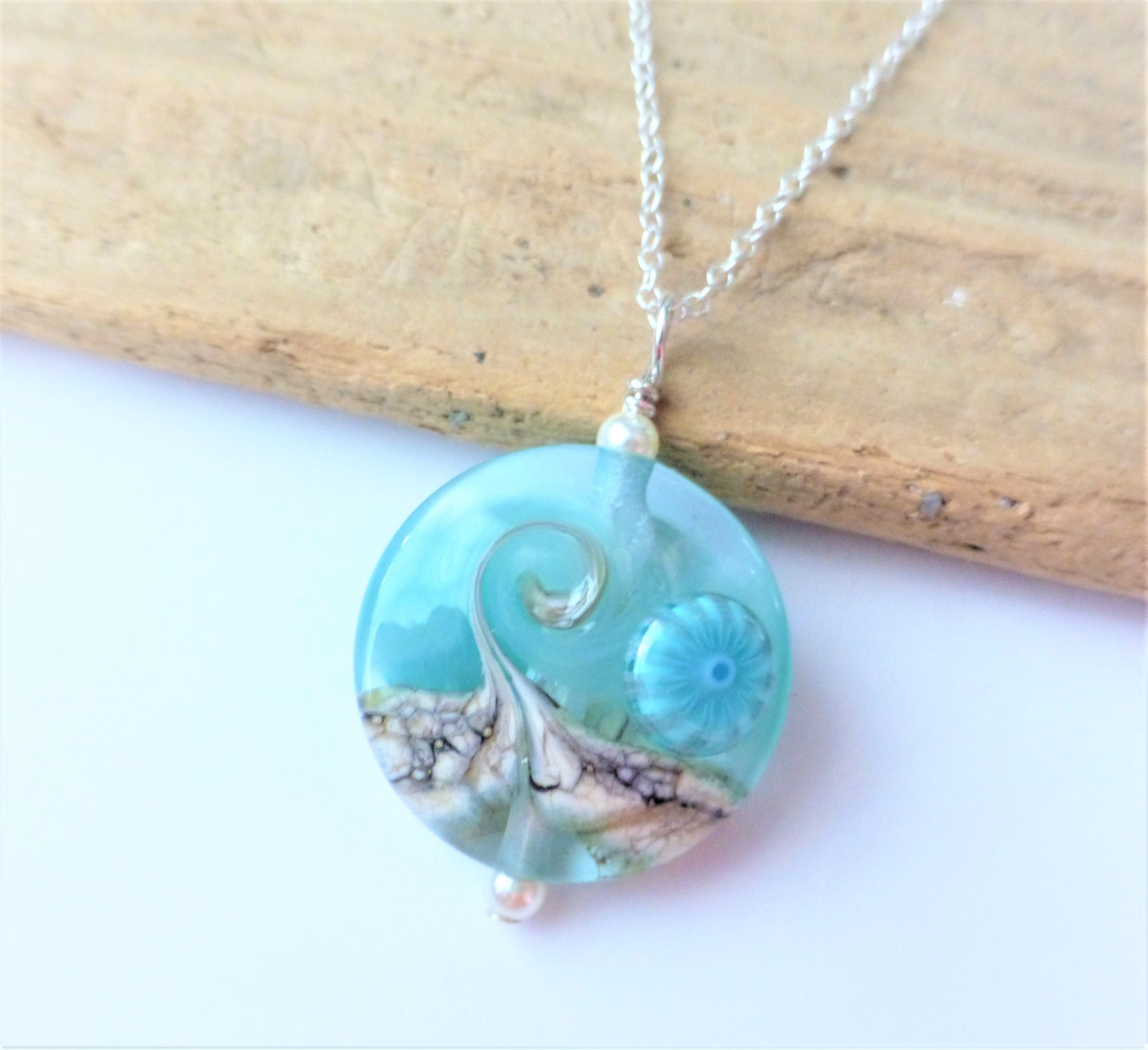 Beach Necklace Ocean Wave Jewelry Seafoam Green Blue Wave Etsy