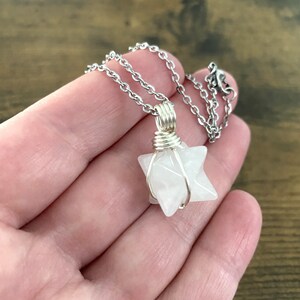 Small Quartz Necklace, ONE 1 Merkabah Star Necklace, Layering Necklace, White Stone Wire Wrapped Pendant, Stainless Steel Jewelry image 4