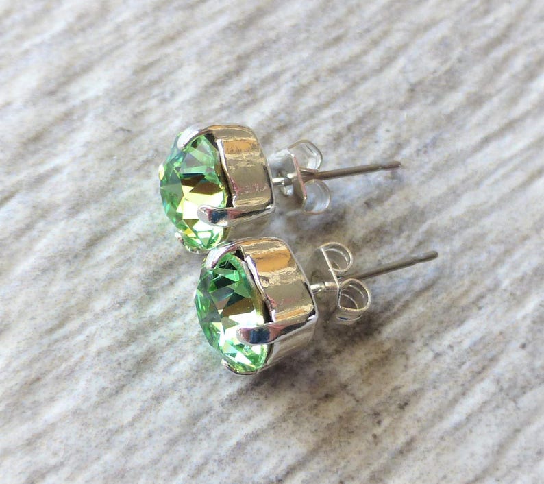 Peridot Green Swarovski Stud Earrings Crystal Rhinestone Stud Etsy