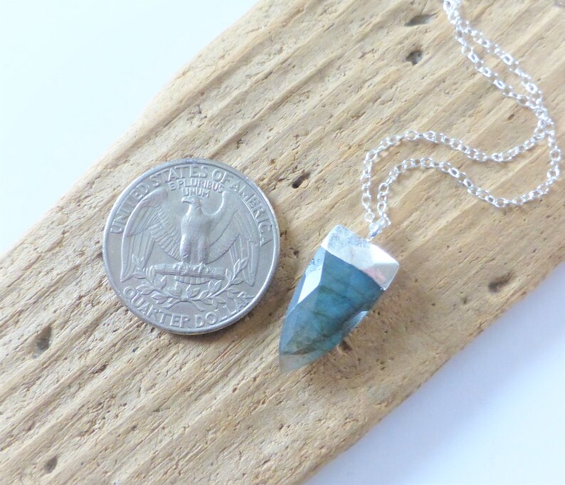 Small Blue Labradorite Pendant Necklace Sterling Silver Chain Electroplated Silver Pendant Gemstone Triangle Necklace Layering Necklace