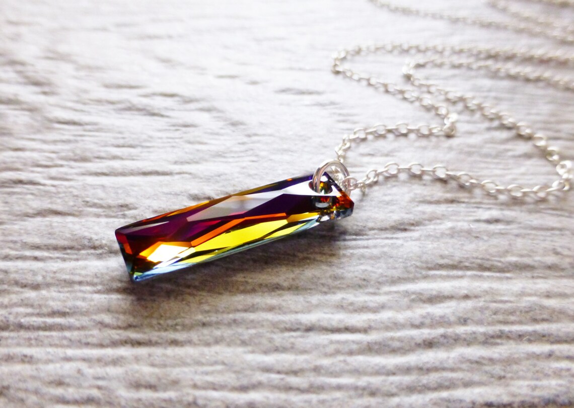 Prism Crystal Necklace Swarovski Rectangle Pendant Sterling Etsy